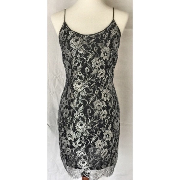 Pamela Dennis NYC | Vintage Lace Silk Dress Silver And Black Size 8 - Picture 2 of 11